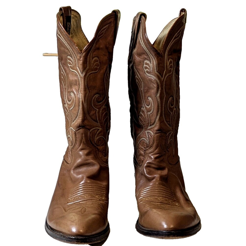 Vintage Dan Post Made in USA Men's Brown Leather Cowboy Western Boots 12D